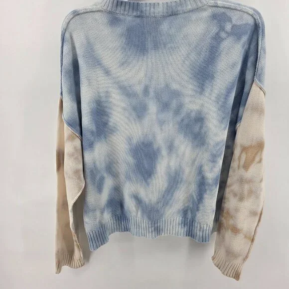 Michael Stars Blue Tan Tie Dye Cotton Sweater – Size M Colorblock Crop Pullover - Picture 6 of 8